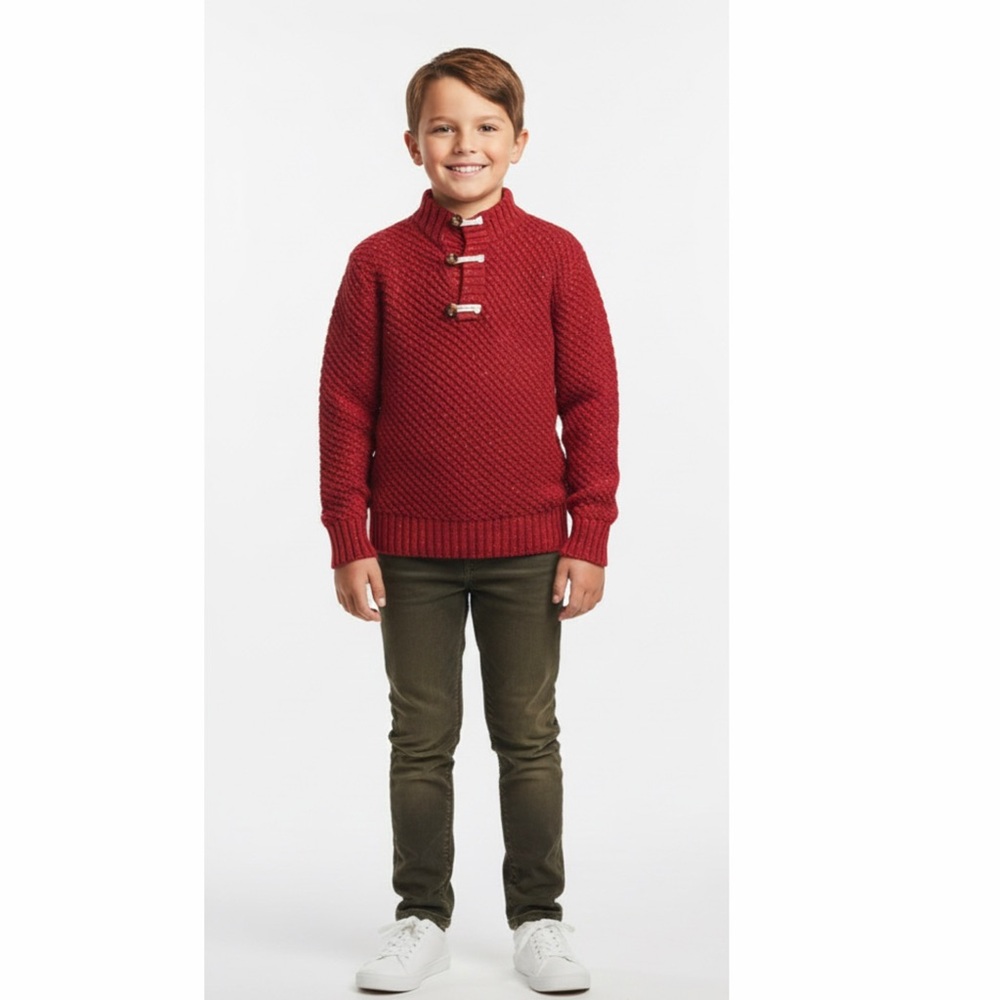 Cat & Jack Red Knit Henley Sweater‎ Sherpa Collar Boys Size M 8/10